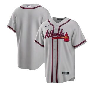 Nike Gray Atlanta Braves Baseball Jersey with Red and Navy Trim Size M NWOT